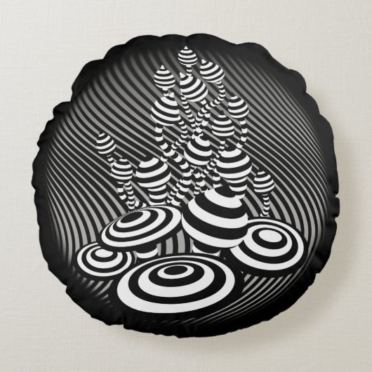 Ronde kussen b/w Magic Mushroom katoen (Voorkant)
