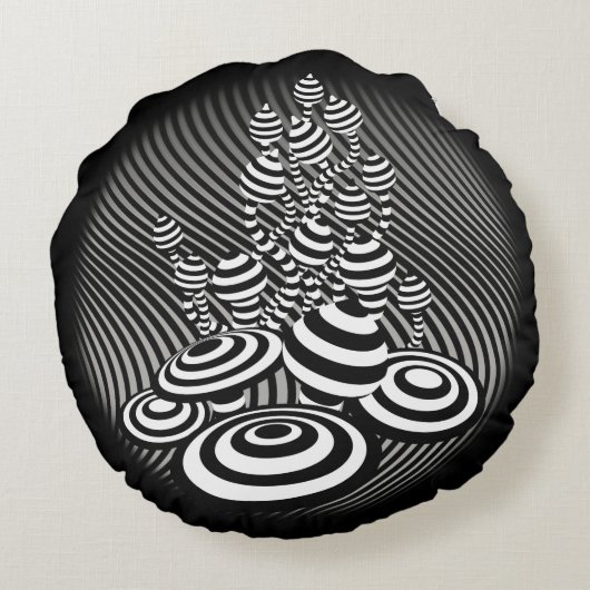 Ronde kussen b/w Magic Mushroom katoen (Achterkant)