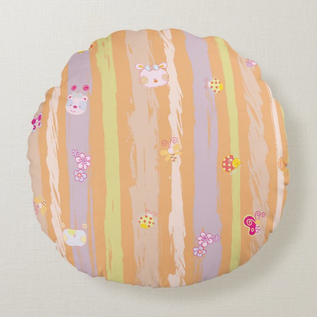 Ronde Kussen – Baby Joy & Creatures Pastel Dier (Voorkant)
