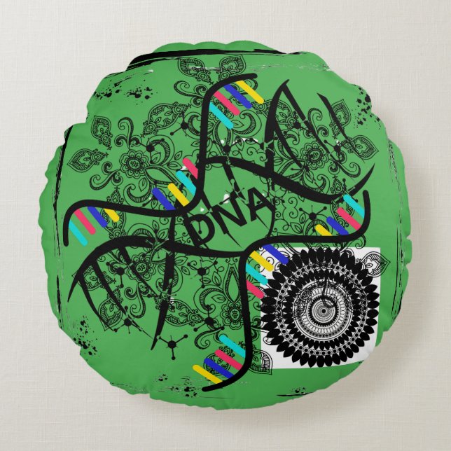 Ronde Kussen DNA helix patterned groen (Voorkant)