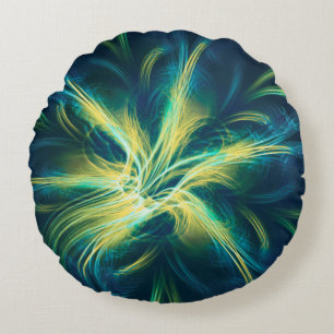 Ronde Kussen Fractal Bloem Blauw Palet