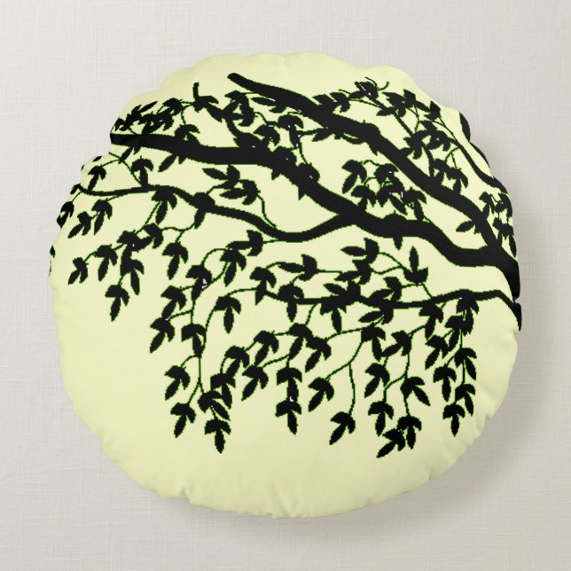Ronde kussen - Fragile Branches (groen) (Voorkant)