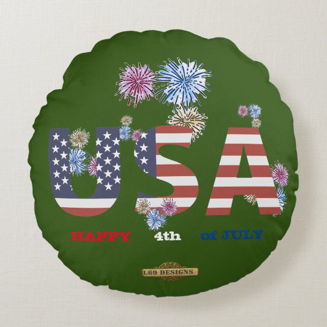 ronde kussen "HAPPY 4th of JULY" (Voorkant)
