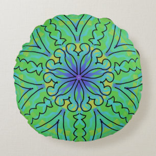 Ronde kussen Jimette Design mandala groen en zwart
