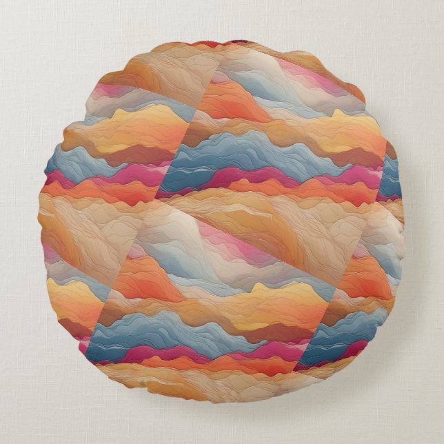 Ronde kussen met bewolkt abstract ontwerp. (Voorkant)