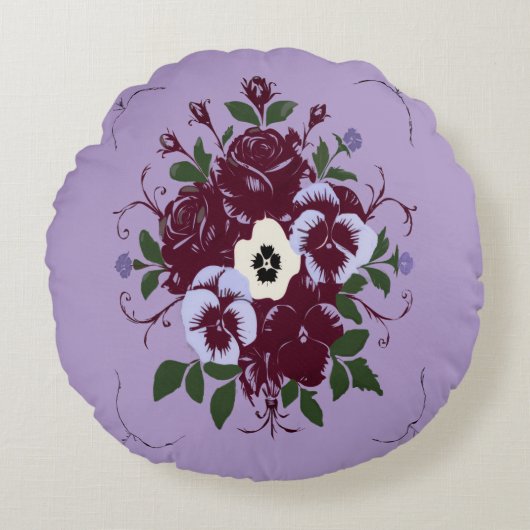Ronde kussen met boeket viooltjes (Voorkant)