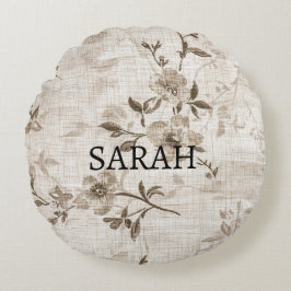 Ronde Kussen met Bruin Bloempatroon