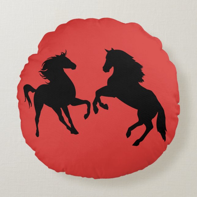 Ronde kussen met paardenpaar (Voorkant)