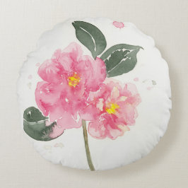 Ronde kussen met roze camelia