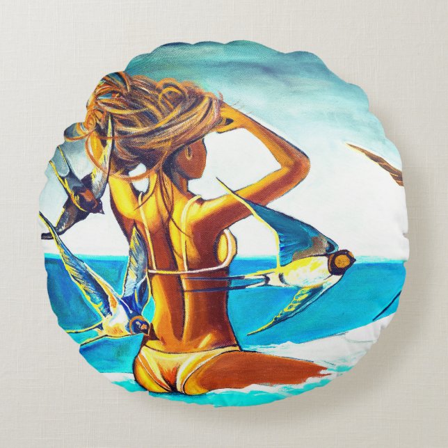 Ronde Kussen met uniek schilderij (Voorkant)