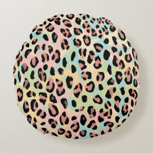 Ronde Kussen Pastel Blauw Roze Luipaard Print