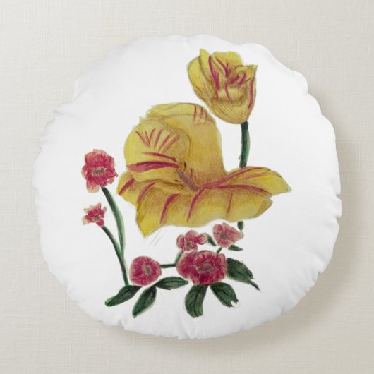 Ronde kussen waterverf bloemendesign (Voorkant)