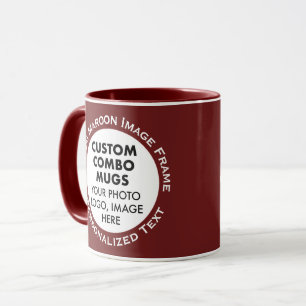 Ronde lijst 2 x foto + tekst Maroon aangepaste com Mok
