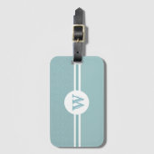 Ronde lijst aanpasbare monogram lichtblauwe flora bagagelabel (Voorkant (verticaal))