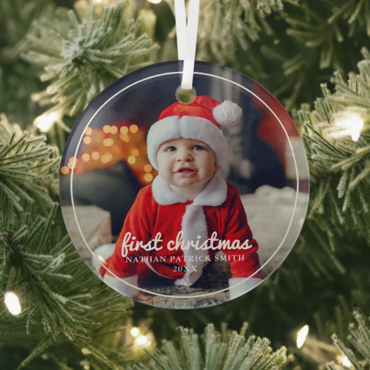 Ronde Lijst baby's eerste kerstfoto-versiering Glas Ornament (Insitu)