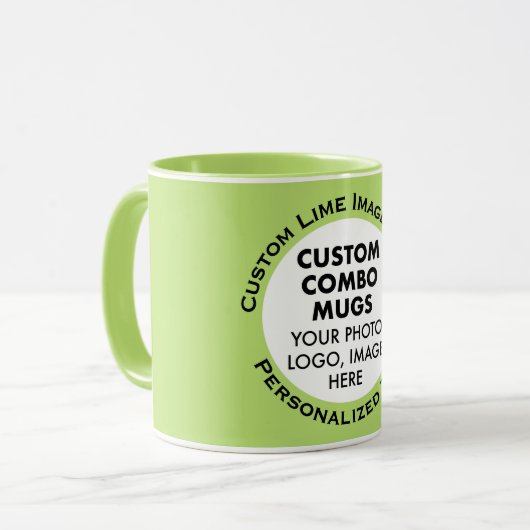 Ronde lijst foto + tekst Limegroene aangepaste com Mok (Voorkant links)