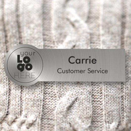 Ronde Logo Geborsteld Radiaal Metallic Zilver Naam Naamplaatje