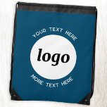 Ronde Logo Tekst Promotie Bedrijf Blauwgroen Groen Trekkoord Rugzakje<br><div class="desc">Voeg je eigen logo en tekstkeuze toe aan dit ontwerp. Verwijder desgewenst de bovenste of onderste tekst. Minimalistisch en professioneel. Geweldig voor een promotieproduct voor uw klanten en klanten. Uw logo wordt op een witte cirkel geknipt. Voor andere versies,  zie het collectie.</div>