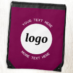 Ronde Logo Tekst Promotie Zakelijk Magenta Roze Trekkoord Rugzakje<br><div class="desc">Voeg je eigen logo en tekstkeuze toe aan dit ontwerp. Verwijder desgewenst de bovenste of onderste tekst. Minimalistisch en professioneel. Geweldig voor een promotieproduct voor uw klanten en klanten. Uw logo wordt op een witte cirkel geknipt. Voor andere versies,  zie het collectie.</div>