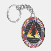 Ronde Logo van Red White Blue God Sleutelhanger (Voorkant Links)