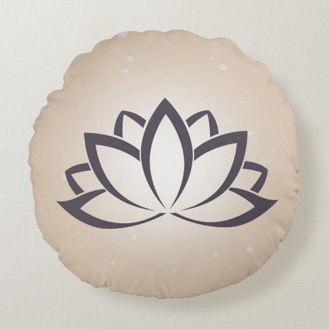 Ronde Lotus Symbool Sierkussen Zwart en Tan Rond Kussen (Voorkant)
