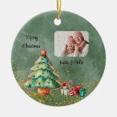 Ronde Magische Waterverf Kerstboom Foto Keramisch Ornament (Voorkant)