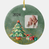 Ronde Magische Waterverf Kerstboom Foto Keramisch Ornament (Achterkant)