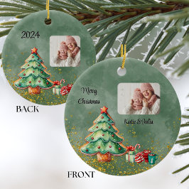 Ronde Magische Waterverf Kerstboom Foto Keramisch Ornament