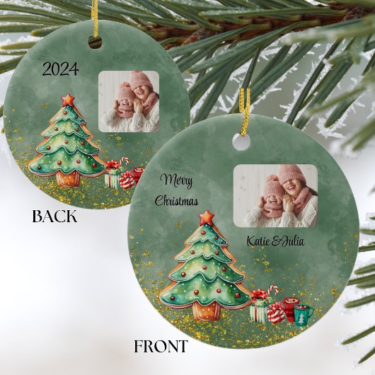 Ronde Magische Waterverf Kerstboom Foto Keramisch Ornament