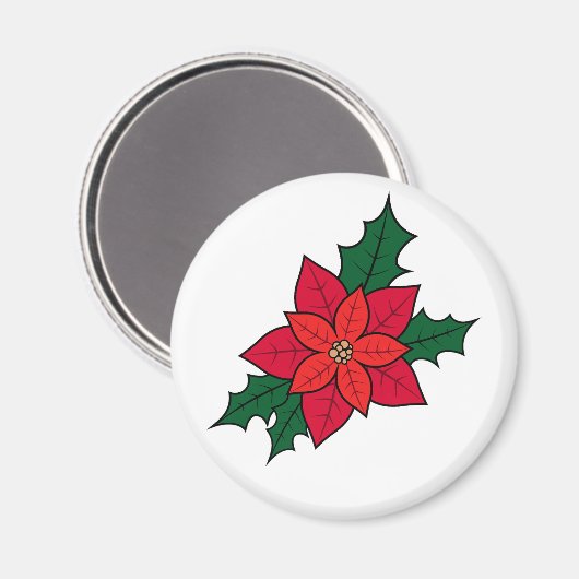 Ronde magneet met een rode kerstpoinsettia (Voorkant / Achterkant)
