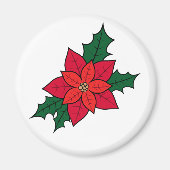 Ronde magneet met een rode kerstpoinsettia (Voorkant)