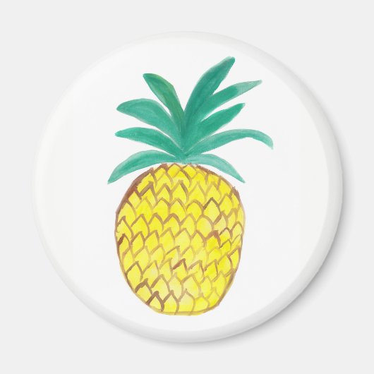 Ronde Magneet met Waterverf Schilderij Ananas. (Voorkant)