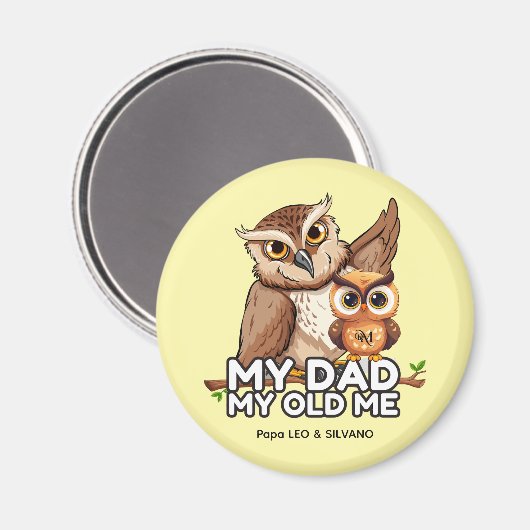 Ronde magneet: Mijn vader Mijn oude ik (geel) Magneet (Voorkant / Achterkant)