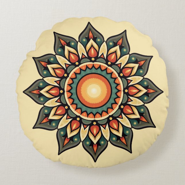 Ronde Mandala Rond Kussen (Voorkant)