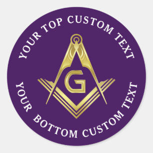 Ronde-Masonic-stickers   Paarse en gouden Grote Lo Ronde Sticker