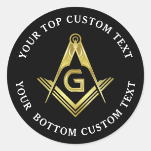 Ronde-Masonic-stickers   Zwarte goudpierkompas Ronde Sticker