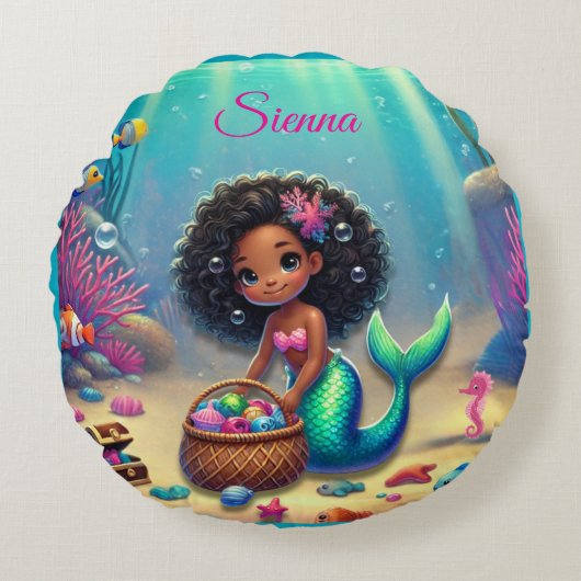 Ronde Mermazing Zwart/Gemengde Erfgoed Sierkussen Rond Kussen (Voorkant)