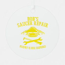 ronde metalen versiering met BSR-geel logo Ornament