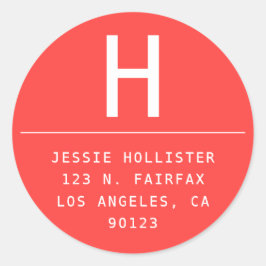 Ronde minimalistische koraal rood retouradres sticker