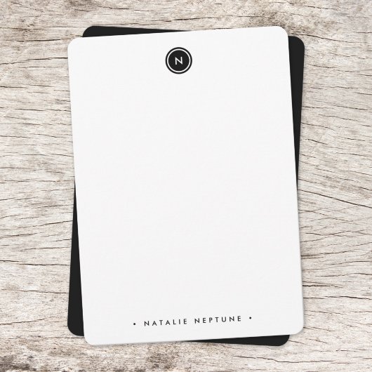 Ronde monogram zwart-witminimalistisch modern notitiekaartje