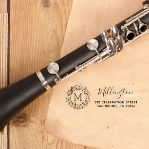 Ronde muzieknoten Naam Script & Retouradres Zelfinktende Stempel