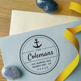 Ronde Nautical Anchor Family Name Return-adres Zelfinktende Stempel