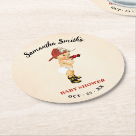 Ronde Onderzetter voor kleine Baby shower met vuur