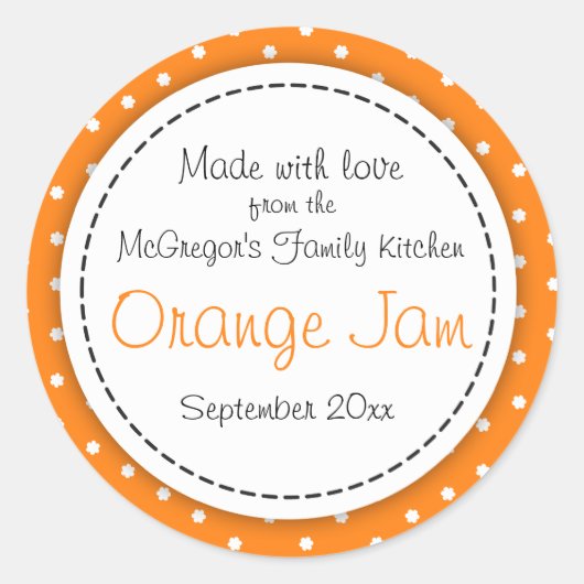 Ronde oranje jam sinaasappel voedseletiket ronde sticker (Voorkant)