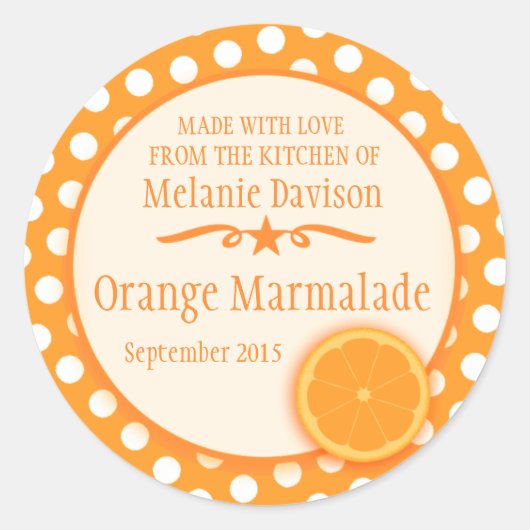 Ronde oranje marmelade conserveren cadeau stickers (Voorkant)