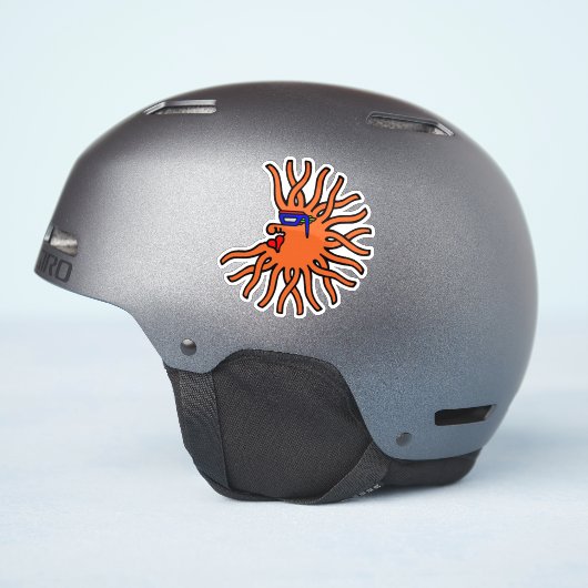 Ronde oranje zon met gezicht cartoon sticker (Helm Zijkant)