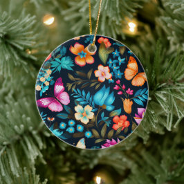 Ronde ornament met levendig bloemmotief 