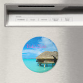 Ronde overwater bungalow op Bora Bora tekstmagneet Magneet (Insitu (Vaatwasser))