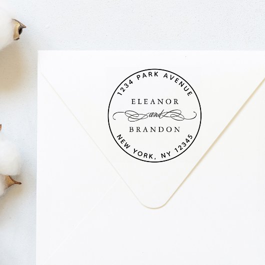 Ronde Paar Namen Bruiloft Retouradres Rubberstempel