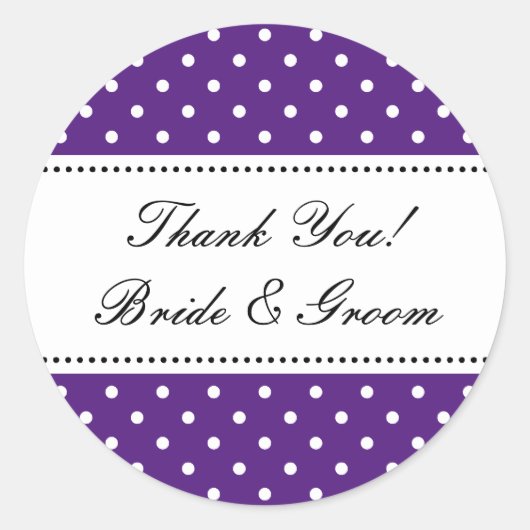 Ronde paarse Dank u stickers voor huwelijksgunsten (Voorkant)